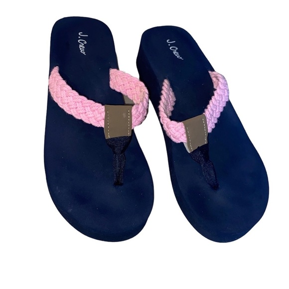 J. Crew Navy and Pink Wedge Flip Flops Size 7
